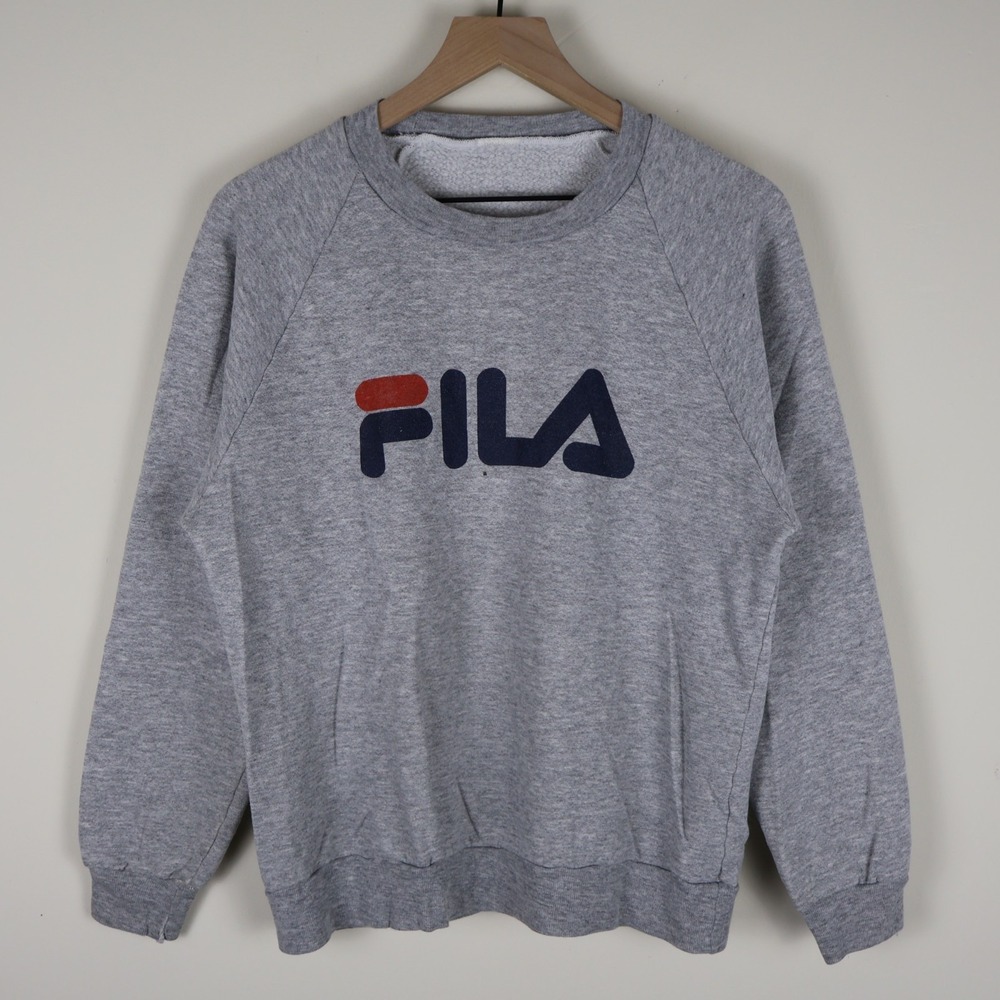 Vintage 90s Fila Spell Out Logo‎ Sweatshirt Gray Medium 21x24.5